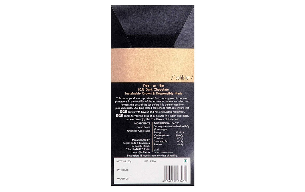 Soklet 82% Dark Chocolate    Pack  50 grams